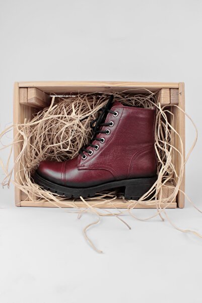 Lal Shoes & Bags Grant Kadın Hakiki Deri Postal Bot-bordo