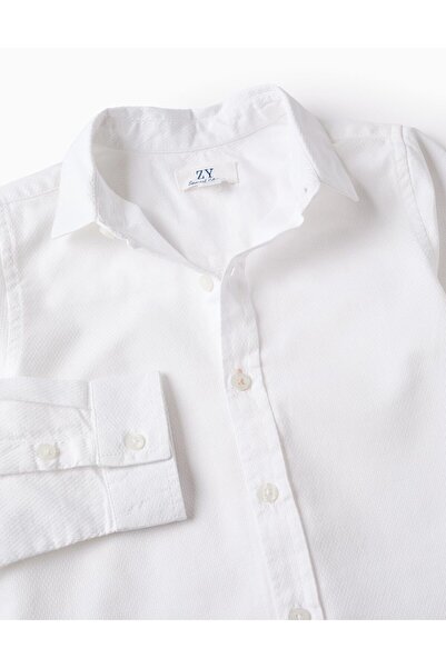 Ziddy Cotton Textured Shirt for Boys, White