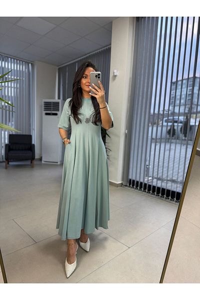 caddstore Dr 8297 Kısakol Combed Water Green Dress