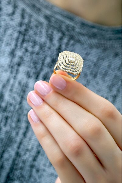 aytekgold Baget Taşlı Yüzük 14 Ayar