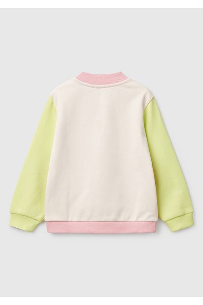 United Colors of Benetton Hanorac cu fermoar brodat cu logo Benetton, roz pentru fete