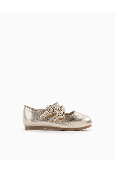 Ziddy Mary Jane Shoes with Buckles and Sparkles for Baby Girls, Gold