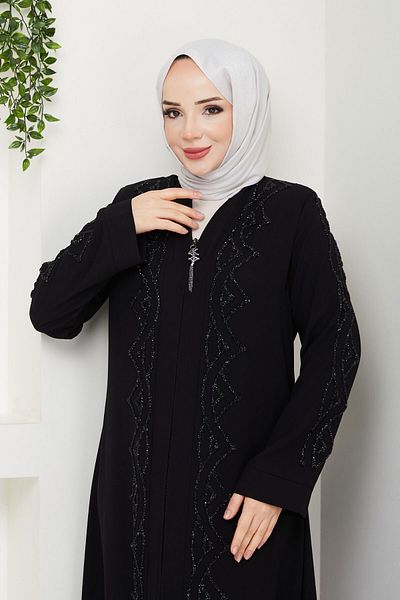 Tesettür Dünyası Abaya cu decolteu în V - TSD negru 250123