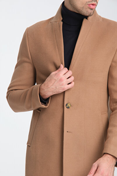 Frappoli Men's Regular Fit Stand Collar Cashmere Coat