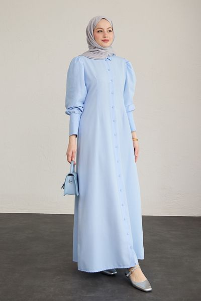 InStyle Buttoned Knitwear Baby Blue Dress