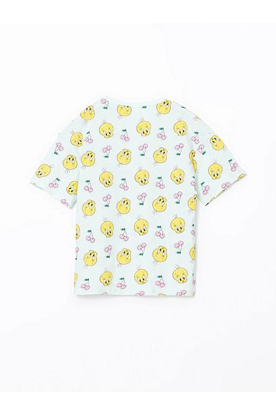 LC Waikiki Lcw Kids Turquoise Crew Neck Tweety Printed Girls' Pajama Top