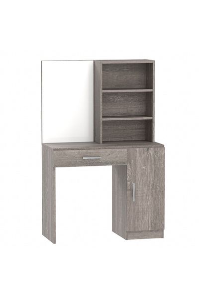 Mahmayi Modern Dresser With Vanity Mirror and Open Shelves Ample Leg Room-Grey Brown whiteriver Oak
