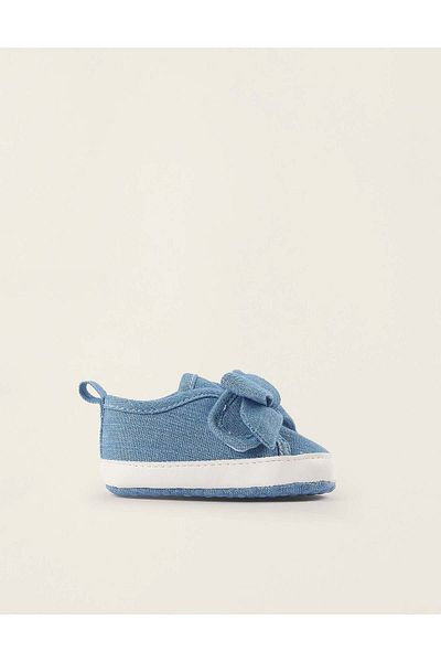 Ziddy Denim Trainers with Bow for Newborn Girls, Blue