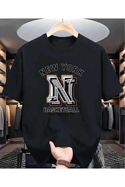 oneagılyazı تي شيرت رجالي كبير الحجم مطبوع عليه كرة السلة من نيويورك
