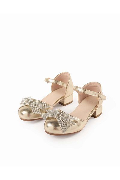 Ziddy Sparkly Shoes with Heel for Girls, Gold