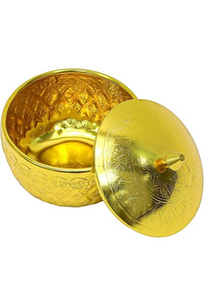 Winds Trading 10x8cm Decorative Gold Aluminum Sugar Bowl – Crystal Lid, for Candy, Dry Fruits