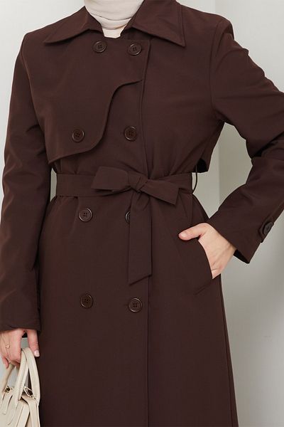 InStyle Λεπτομέρεια καπακιού Μακριά επένδυση Bitter Brown Trench Coat