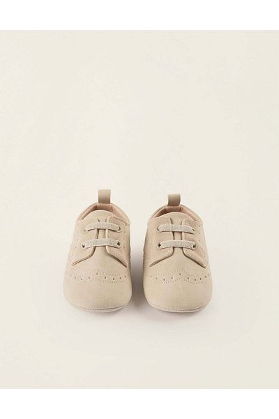 Ziddy Brogue Shoes for Newborns, Beige