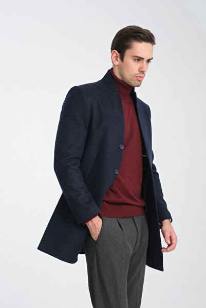 Frappoli Ανδρικό παλτό με ραμμένο γιακά με κανονική εφαρμογή