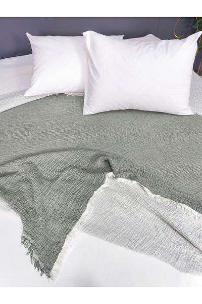 sarra 220X240 Double Muslin Bed Cover - Khaki Green
