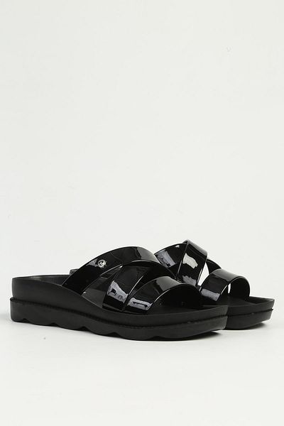 Pierre Cardin Black Patent Leather Women's Slippers Pc-7509