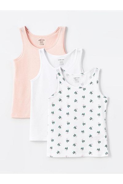 LC Waikiki Lcw Baby Printed Crew Neck Baby Girl Undershirt Set of 3