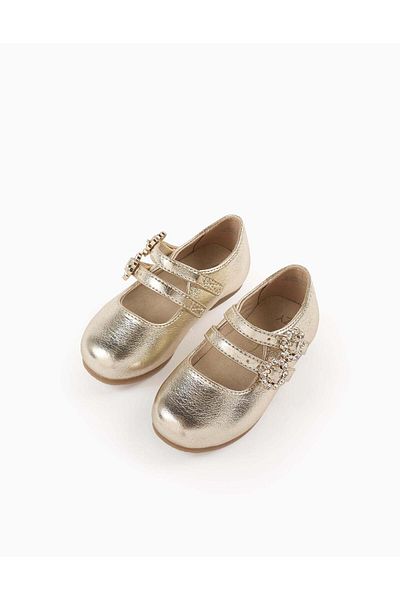 Ziddy Mary Jane Shoes with Buckles and Sparkles for Baby Girls, Gold