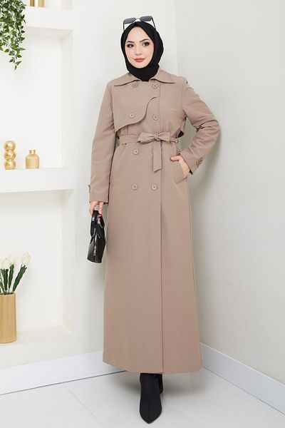 InStyle Λεπτομέρεια καλύμματος Μπεζ καμπαρντίνα με μακριά γραμμή