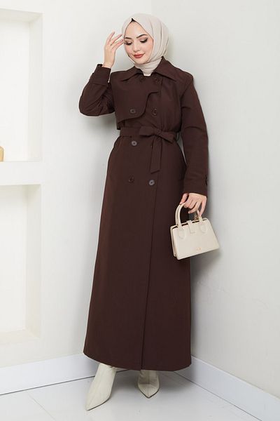 InStyle Λεπτομέρεια καπακιού Μακριά επένδυση Bitter Brown Trench Coat