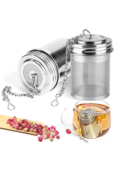 COOYA Stainless Steel Tea Strainer for Loose Leaf Tea, Herbal Tea, Spices, with Chain Hook and Base