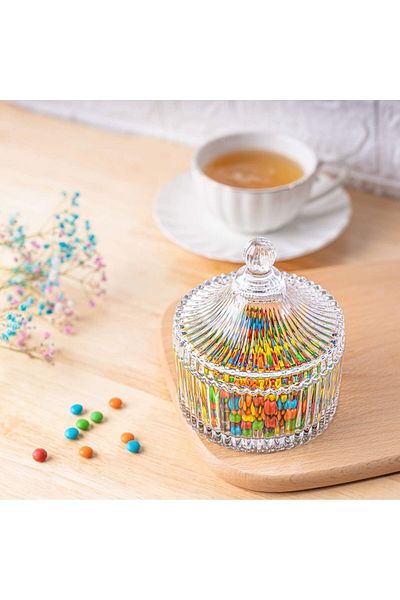AKDC Glass Candy Jar with Lid, Decorative Crystal Candy Bowl, 12x7cm, Set of 2 for Storage