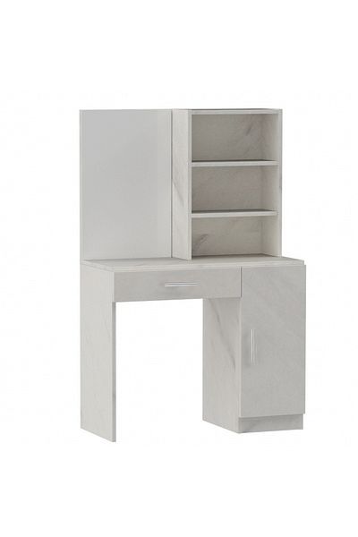 Mahmayi Modern Dresser With Vanity Mirror and Open Shelves Ample Leg Room-White Levanto Marble