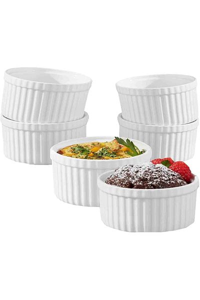 AKDC 8oz Porcelain Ramekins – Oven Safe, for Soufflé, Custard, Pudding,Dips & Sauces (Set of 6)