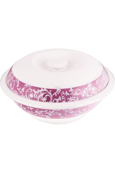 AKDC MELAMINE SOUP BOWL W/LID 25CMX25CMX12CM white and pink