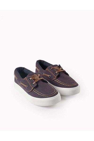 Ziddy Twill Deck Shoes for Boys, Dark Blue