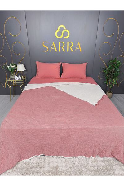 sarra 220X240 Double Muslin Bed Cover - Tile