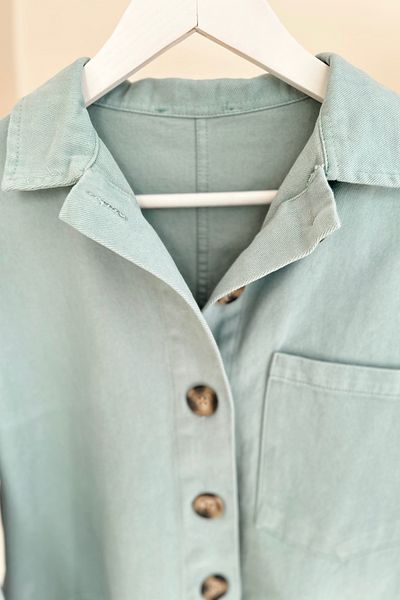 ButikMoor Mo325 Single Pocket Turquoise Gabardine Jacket