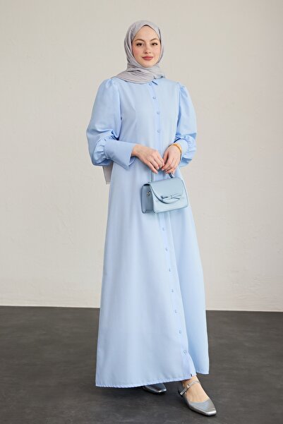 InStyle Buttoned Knitwear Baby Blue Dress