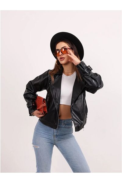 KURGAN TEKSTİL Jachetă de piele oversize pentru femei