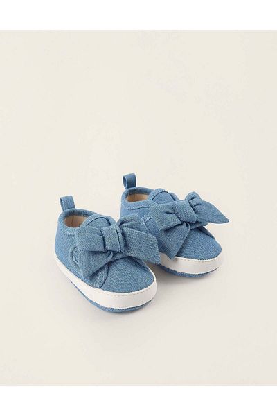 Ziddy Denim Trainers with Bow for Newborn Girls, Blue