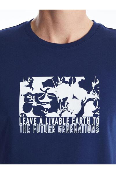 LC Waikiki Southblue Crew nyakú, rövid ujjú, nyomott fésült pamut férfi póló (S4)