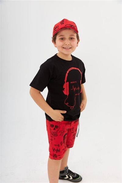 Hilal Akıncı Kids طقم من قطعتين للأولاد يتكون من تي شيرت أسود مطبوع مع سماعات...