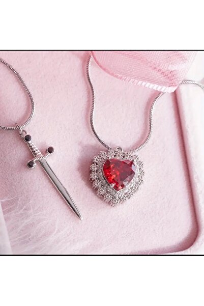 Sheinside Couple Necklace Exquisite Sword Heart Zircon Necklace Set Princess ...