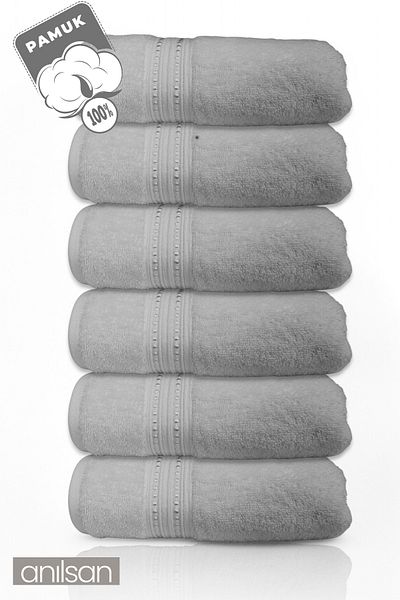 Anılsan 6-Piece Beaded White Hand Towel - 50X90 Cm, 225 Gr, 100% Cotton, Spa and Hotel Towels, Suitable for Daily Use