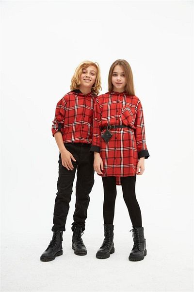 Hilal Akıncı Kids Boy's Hooded Shirt Black Gabardine Trousers Set of 2