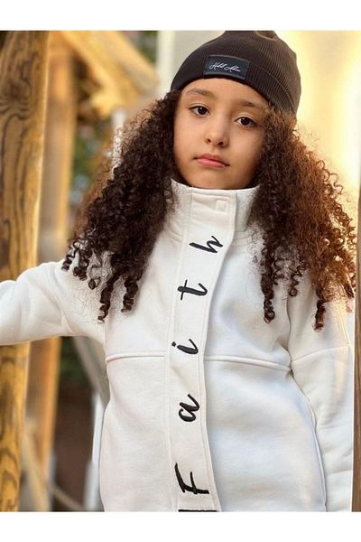 Hilal Akıncı Kids Girl's Faith Written Three Thread Jacket Steel Interlock Black Spaghetti Trousers Beret 3-Piece Set