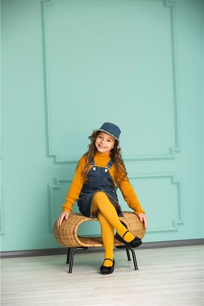 Hilal Akıncı Kids Girl's Denim Salopet Half Turtleneck Sweater Denim Hat 4-Piece Set