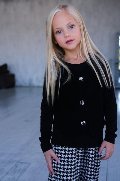 Hilal Akıncı Kids Girl's Stamp Vest Black Badi Houndstooth Model Trousers Triple Set