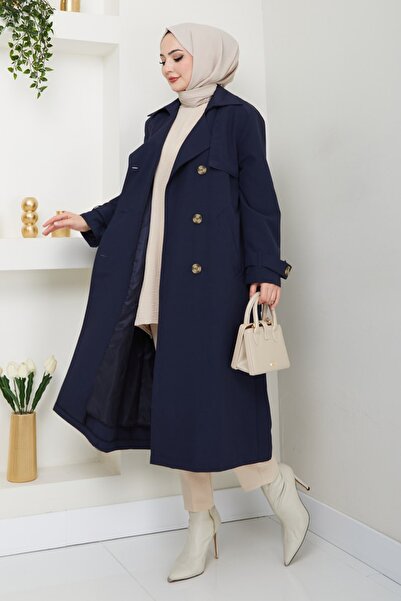 InStyle Кам'яний застібник Детально підкладний синій тренч