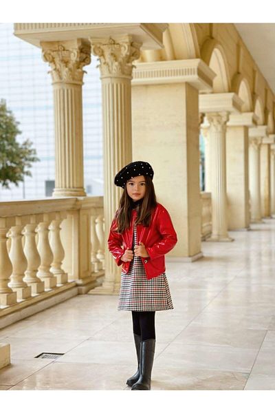 Hilal Akıncı Kids Set de 2 piese rochie cu model din piele galbenă pentru fete