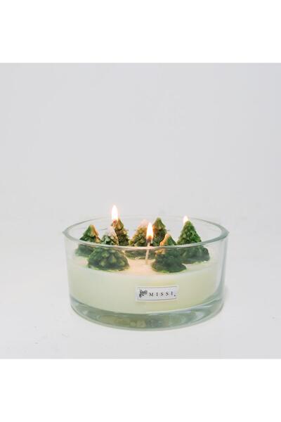 Missi Yılbaşı Büyük Cam Çanak Çamağacı Dekorlu Spice Orange Kokulu Vegan Mum