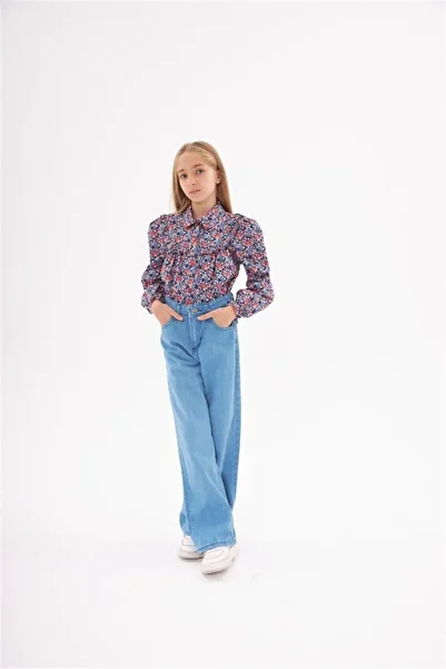 Hilal Akıncı Kids Girl's Long Sleeve Floral Patterned Shirt Jeans 2 Piece Set