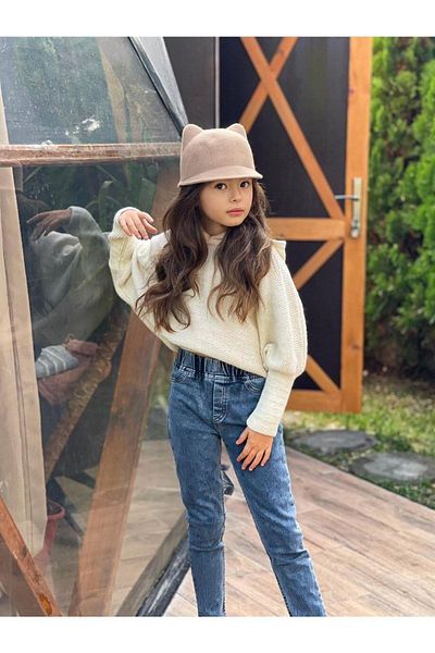 Hilal Akıncı Kids Tricotaj cu glugă pentru fete, hanorac, pantaloni din denim, set de 2 piese