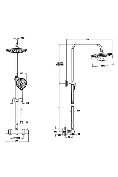 VitrA Bliss shower column with round head 240mm with thermostatic mixer, chrome