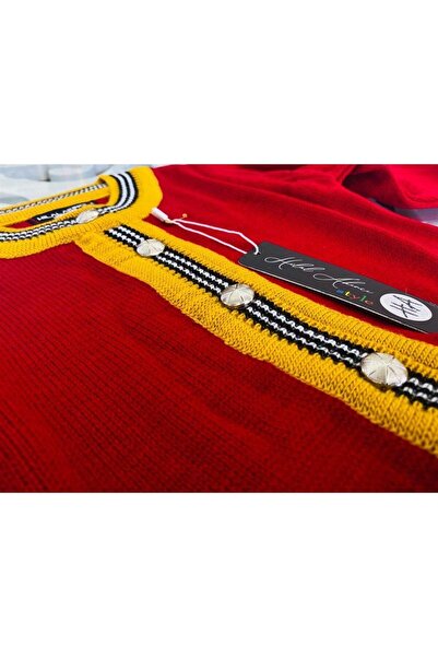 Hilal Akıncı Kids Tricotaj pentru fete cu decolteu în formă de cardigan, fustă cu dungi, set de 3 piese